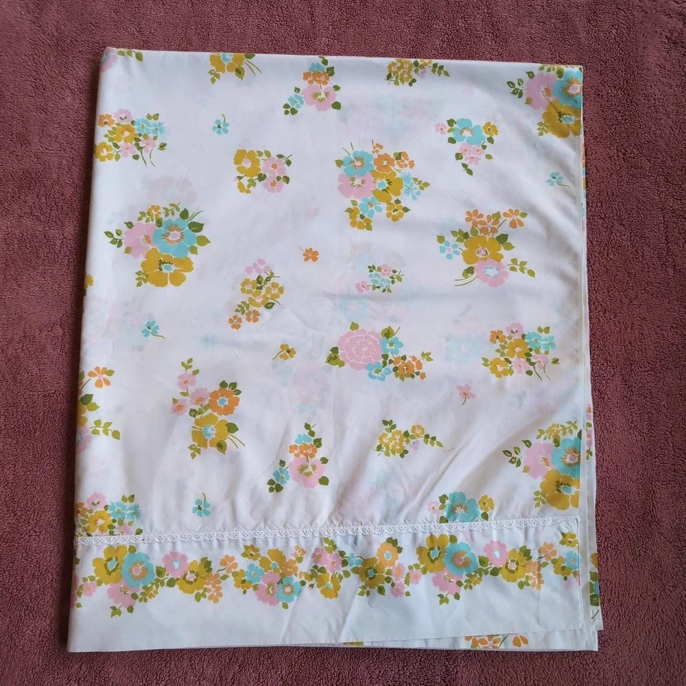 Vintage JCPenney Fashion Manor Sheet Set Full Floral White 70s Percale MCM USA